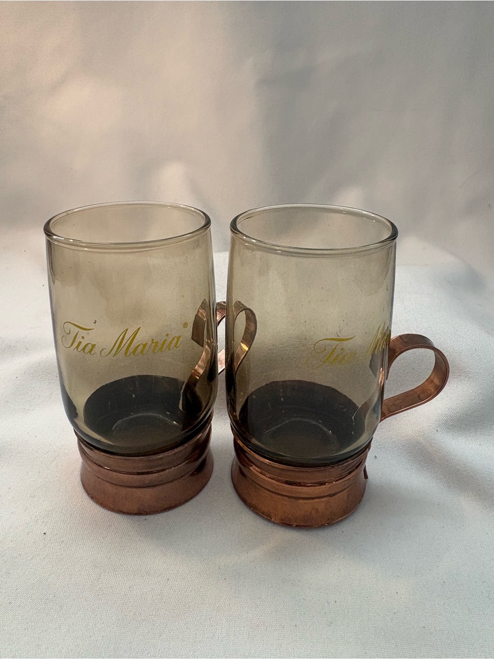 Set of 2-Tia Maria Liquor Glasses with copper cupholder